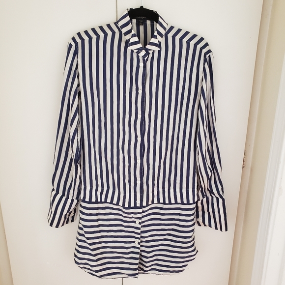 Burberry London navy  and white striped button up - Picture 2 of 9